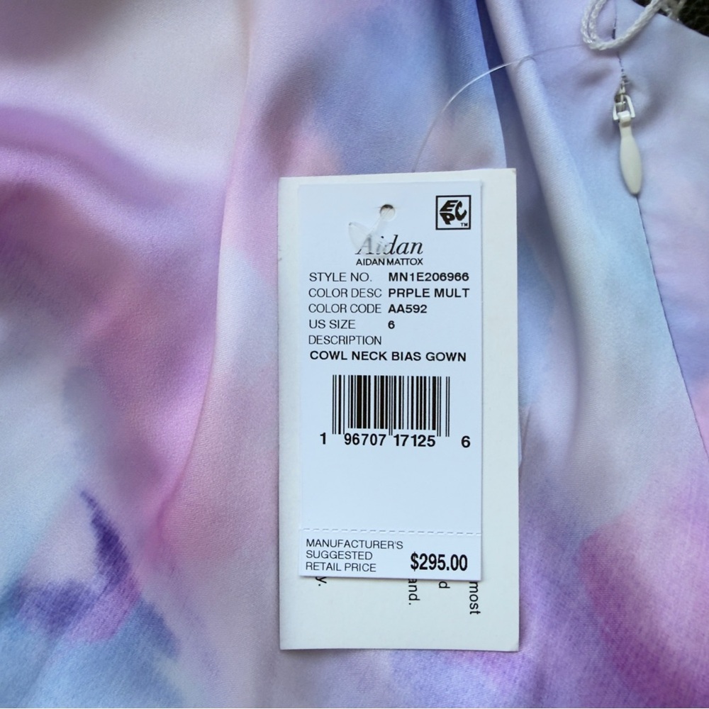 Aidan by Aidan Mattox Pastel Tie-Dye Cowl Neck Maxi Dress Gown Size 6 NWT - Picture 11 of 16